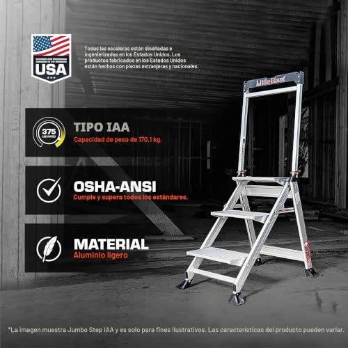 Escalera de 2 pasos Little Giant Ladders 11902 Jumbo, aluminio resistente 8