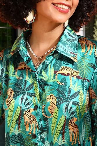 Image of POPWINGS Printed Full-Sleeves Regular-Fit Satin Printed Shirt for Women Stylish Western Casual Wear