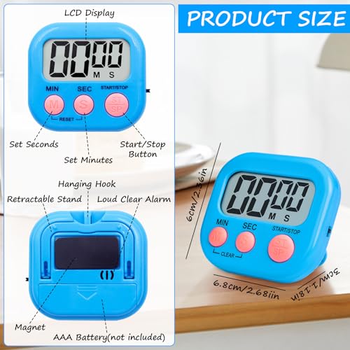 Chronometre Minuteur 5 Pièces Minuteur de Cuisine, Magnétique Timer Enfant avec Grand Écran LCD, Chronomètre et Alarme Digital Compte à Rebours pour Pâtisserie Cuisson Four – Image 3