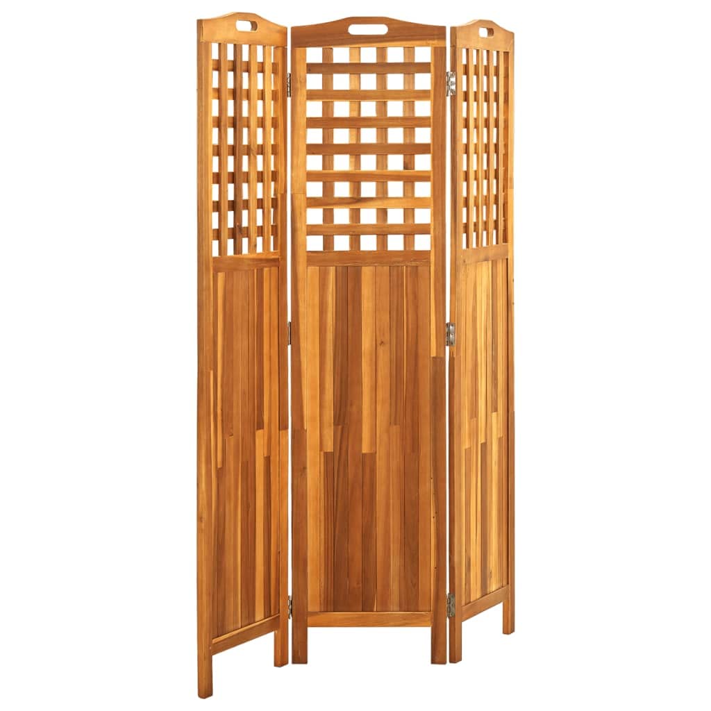 Biombo de madera maciza de acacia de 3 piezas, 121 x 2 x 170 cm, plegable, plegable, independiente, para interior y exterior, privacidad