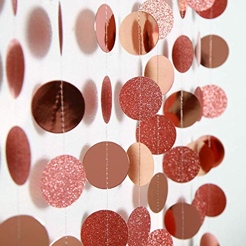 Decor365 Glitter Rose Gold Circle Dots Garland Party Decorations Paper Polka Dots Hanging