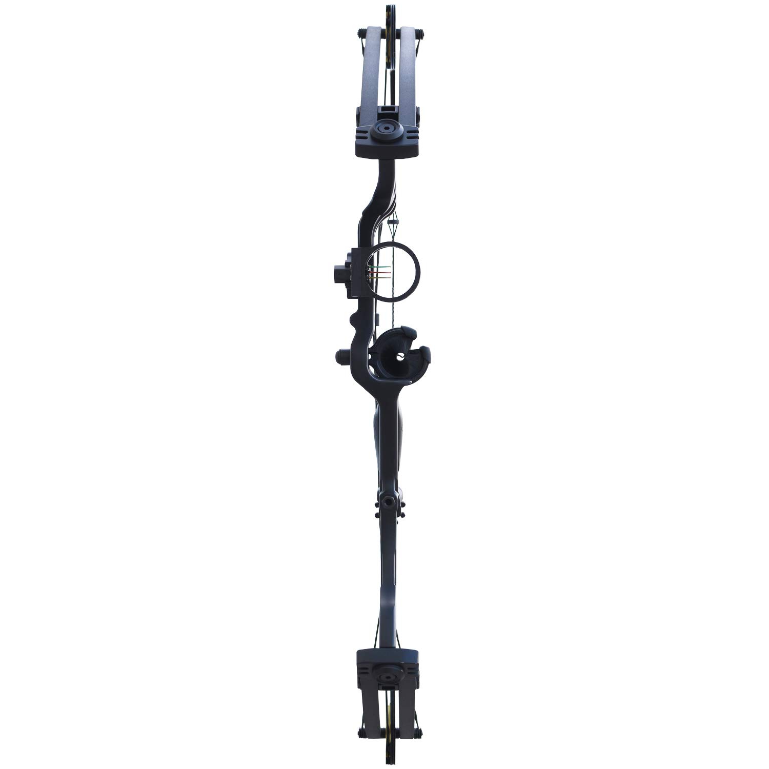 KIT - Arco composto da carrucole Hellbow Fossil regolabili da 30 a 70 LBS e un'apertura da 25 a 31", arco nero destro con molteplici accessori.