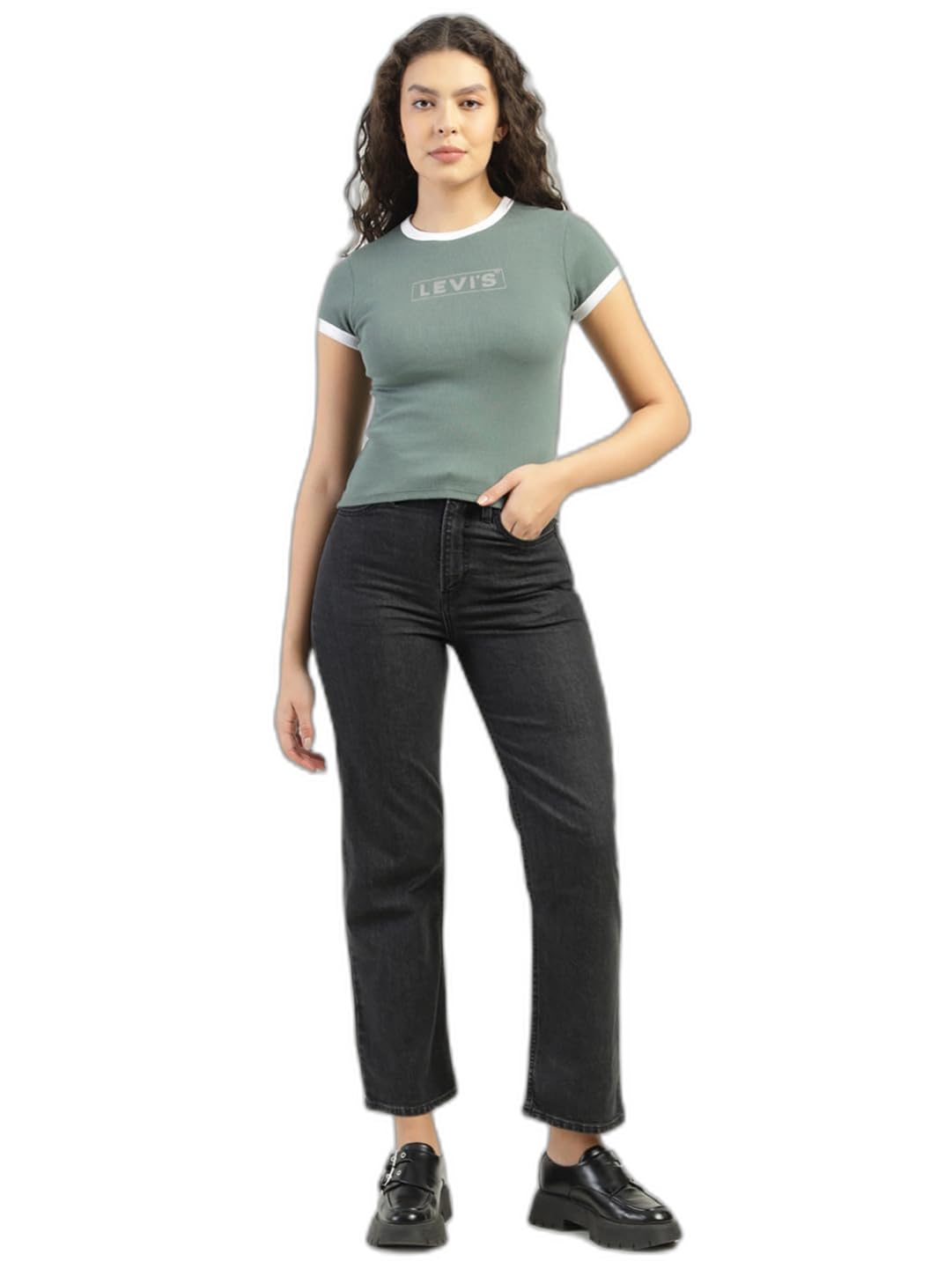 Women’s High Rise Ribcage Slim Straight Fit Black Jeans