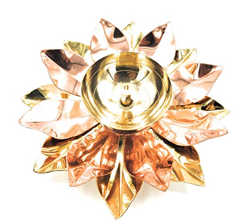 CMEI Brass and Copper Lotus Flower Designed Handicraft Puja Diya Puja Lamp Hindu Pooja Article,Diyas, Deepak Oil Lamps (6")
