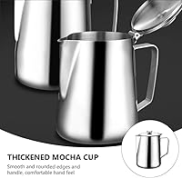 Vista 5 de Luxshiny Jarra de espuma de leche de 20 onzas, acero inoxidable, 20.3 fl oz, taza de espuma de café, jarra de leche, taza de café utilizada
