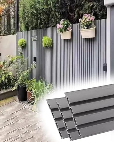 Valla Jardin Exterior Paneles de Cerca Gris Plateado para Exteriores de 6 Pies, Barandilla de Patio de Alta Resistencia Semiabierta, Partición de Privacidad Decorativa, Paneles de Pared Impermeables(4