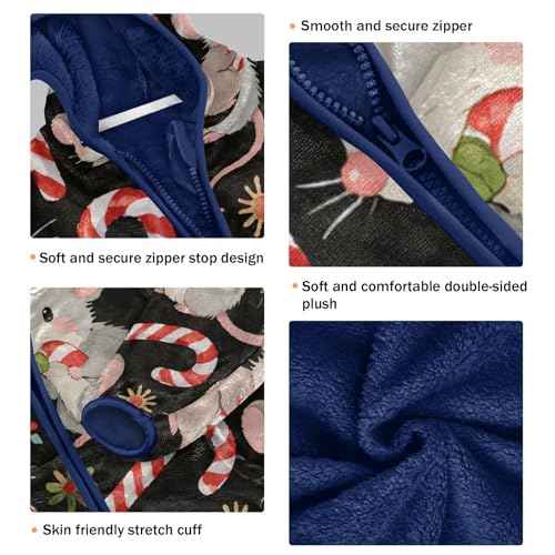 Cute Mice with Candy Canes Toddler Fleece Jacket Girl Boys Hooded Fleece Jacket Coat Warm Outwear Zip-up 3-10T3