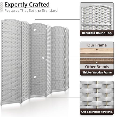 Sorbus 6 Panel Room Divider 6 ft. Tall - Privacy Screen, Extra Wide Double Hinged Panels, Mesh Hand-Woven Design, Partition Room Dividers and Folding Privacy Screens, Wall Divider for Room Separation