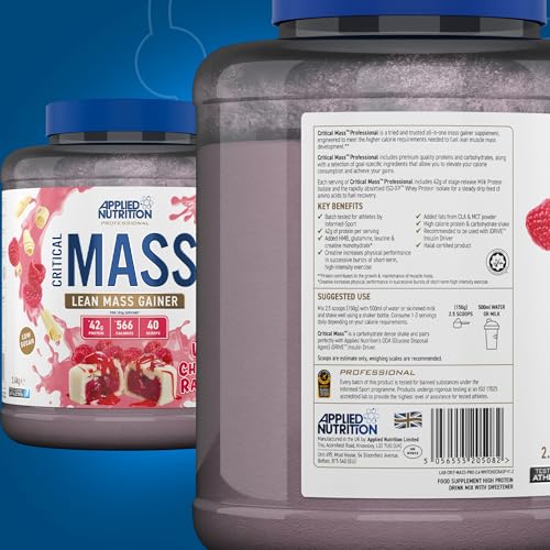 Applied Nutrition Mass Gainer Critical Mass Professional – Protein Pulver für die Gewichtszunahme, Hochkalorischer Weight Gainer, Reine Muskelmasse (2.4kg (Pack of 1), White Chocolate & Raspberry)