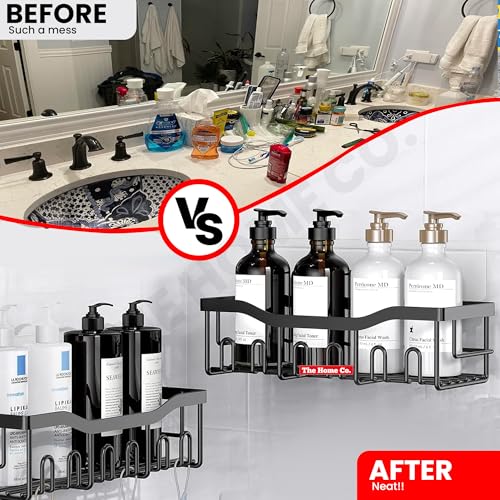 Image of The Home Co. Self Adhesive Steel Bathroom Organiser Without Dril 5 Pcs Set | Corner Shelf for Wall, Soap Dish with Toothbrush Holder | Ideal for Bathroom Accessories Set