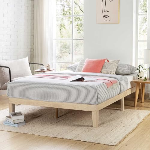 Mellow Naturalista Classic 12 Inch Solid Wood Platform Bed with Wooden Slats, Queen, White Wash