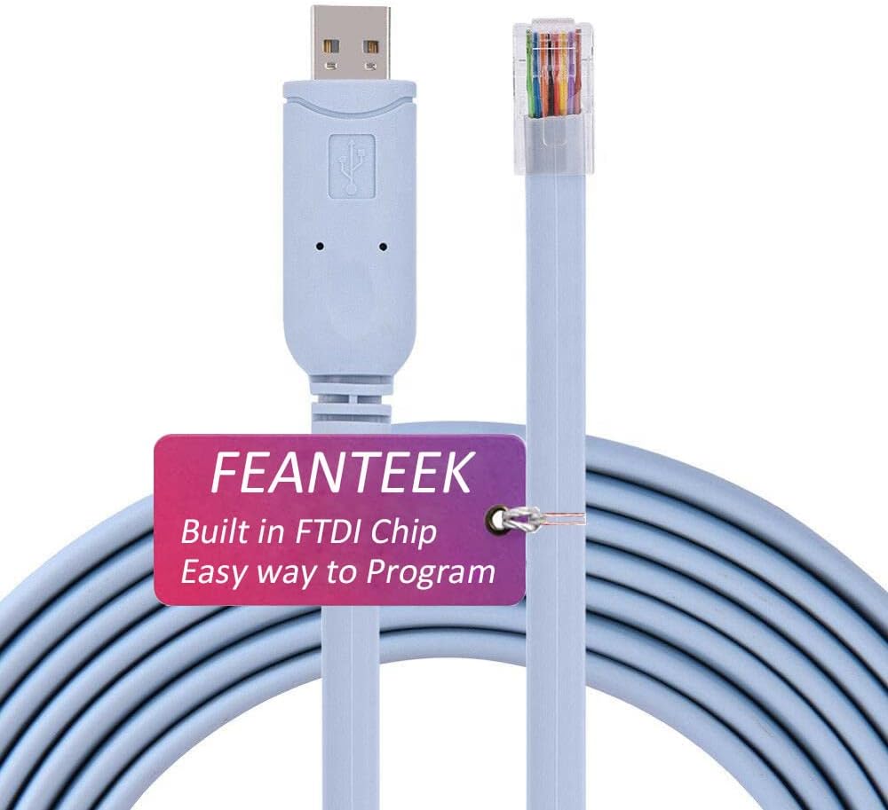 Feanteek USB Console Cable,USB to RJ45 for Cisco Switch Console with FTDI Chip Compatible Cisco, NETGEAR, Ubiquity, LINKSYS, TP-Link Routers/Switches/Server for Laptops in Windows, Mac, Linux (3m)