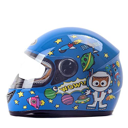 Enfants 4-8 Ans Casque Hiver Chaud Garçon Bébé Enfant Moto Électrique Casque Femme Quatre Saisons Casque Intégral (Color : Blue)