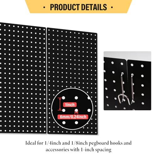 Image of DEWEL Peg Board 2 Pack, 23x12 Inch Metal Pegboard Panels with Hooks, Black Heavy Duty Wall Organizer System for Garage Tool Storage, Workshop, Office and Craft Room(2pcs black)