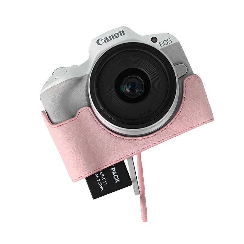 Funda de media cámara para Canon Eos R50 de cuero PU rosa miniatura 3