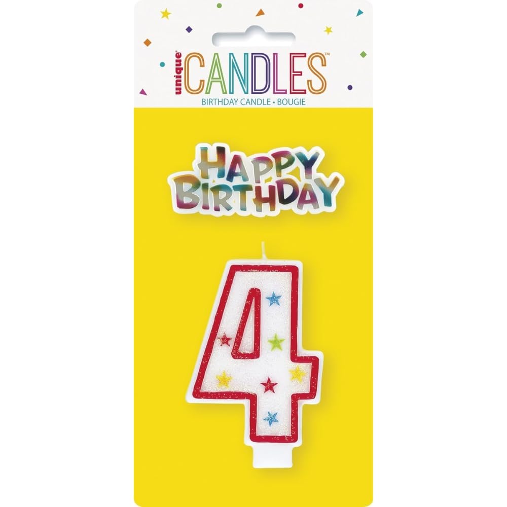 Amazon.com: Unique Glitter Star Number 4 Birthday Candle, 3.5