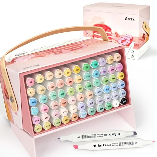 Arrtx Alcohol Markers ALP 66 Pastel Colors Chisel and Fine Tip Professional Art Markers for Adult Artists Coloring Drawing Sketching Illustration