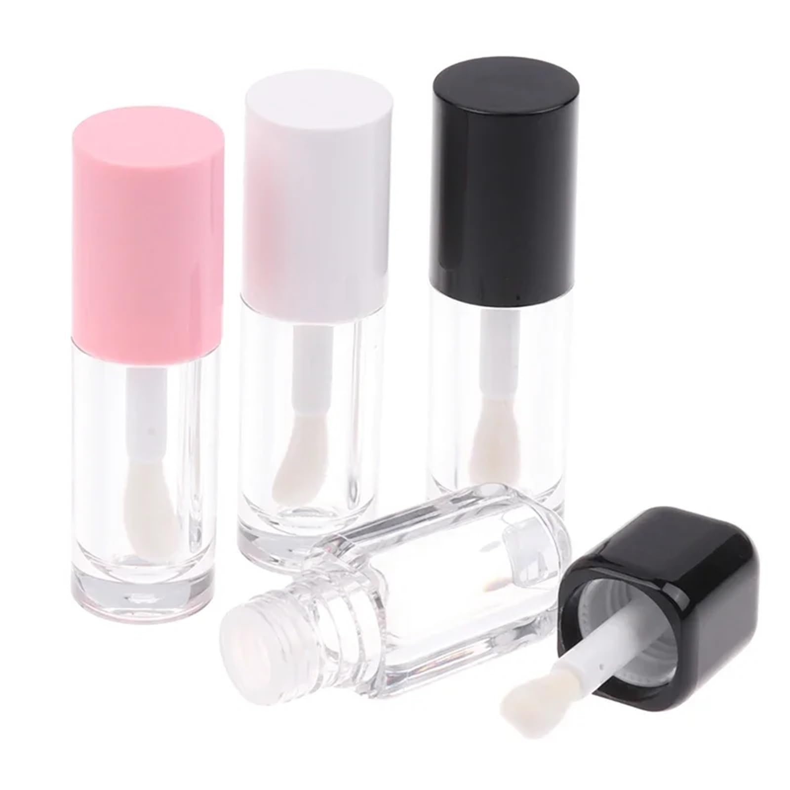 Lippenstift-Tube, 15 Stück, 6 ml, Probe-Kosmetikbehälter, transparenter Lipgloss-Röhrchen, Pinsel, Kunststoff-Balsam (rosafarbene runde Abdeckung)