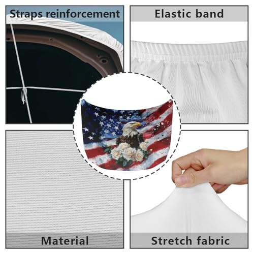 Image of Bald Eagle Flower USA Flag Car Hood Cover Protector 59x39 Inch Stretchable Auto Hood Wrap Blankets Waterproof Sun Proof Auto Patriotic Decorations for SUV Sedans Trucks