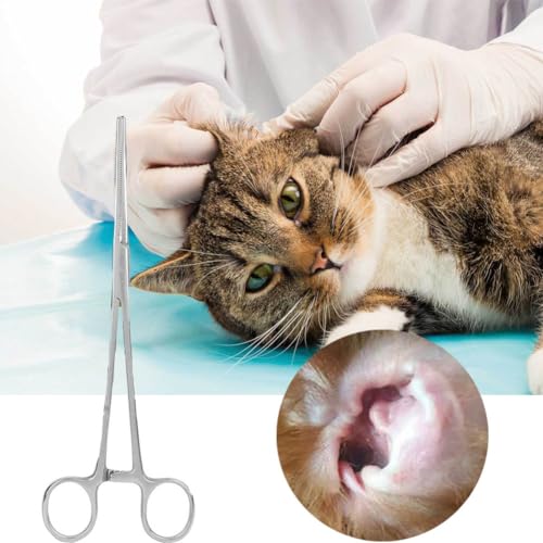 Ohrhaarpinzette für Haustiere, Edelstahl Hemostat, Haustierpinzette für Hunde und Katzen, Hemostat, Tierärztliche Zange, Haustier Puller Pinzette, Klemme mit geradem Ende, Haustier Puller Pinzette