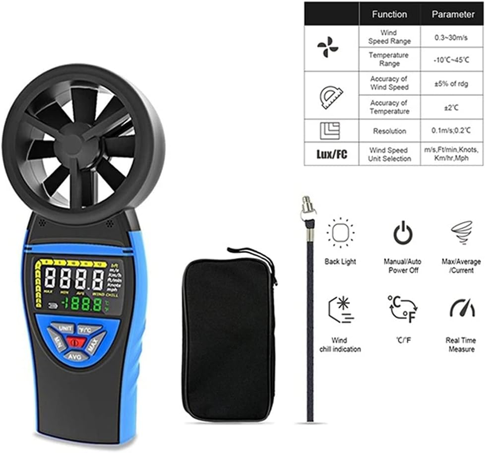 ZLXDP Digital Anemometer Wind Meter Gauge for Shooting Boats for Wind Speed Temperature Chill Tester (Size :) : Patio, Lawn & Garden