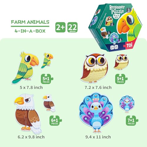 Image of TOI Large Piece Toddler Puzzles for 2-4, Beginner Puzzles - Forest Birds | 4 Packs Kid Animal Shape Preschool Learning Jigsaw Puzzle, Educational Desktop Floor Game, School Activity for Boy Girl Gift