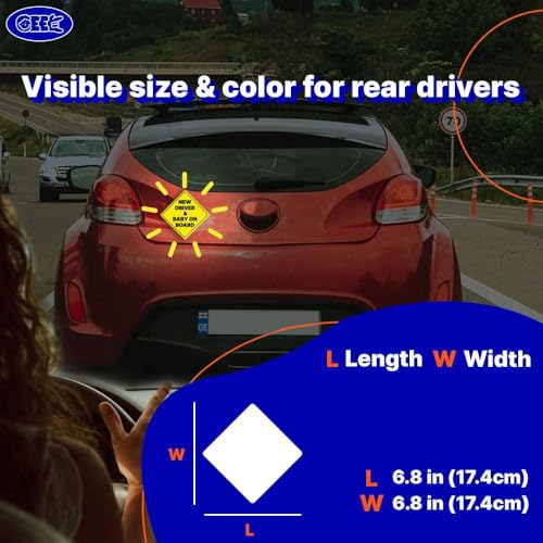 Panneau de voiture Neuer Fahrer und Baby an Bord jaune autocollant aimant losange 17.4cm