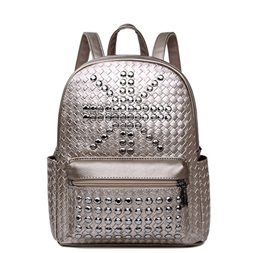 Sac à dos casual en tissage d'or avec rivets pour femme