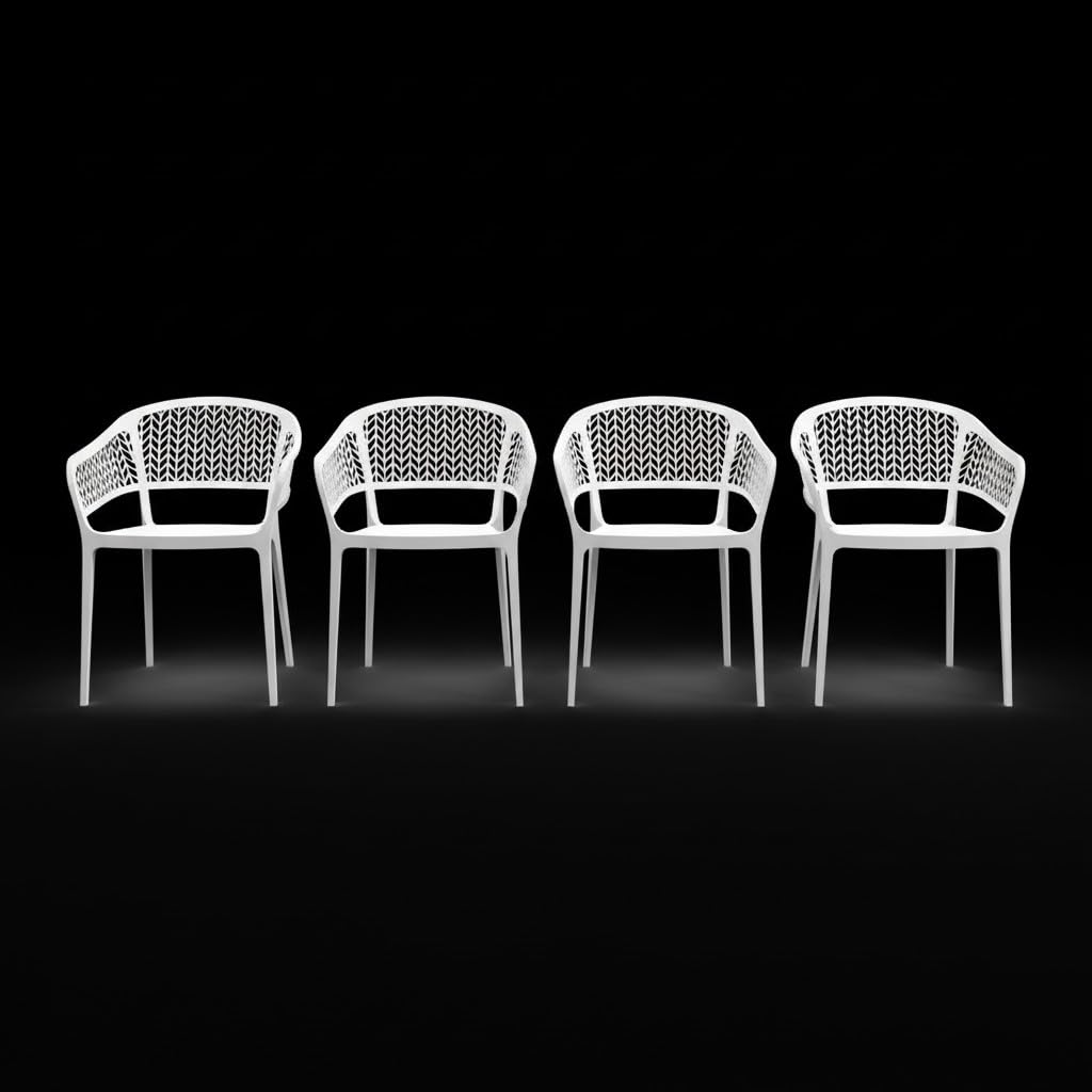 SP Berner SHAF - Pack 4 Sillas de Jardín Apilables Saona – Exterior Terraza y Balcón – Plástico Reciclado Resistente UV – Diseño Ergonómico – Fabricadas en España – Blanco
