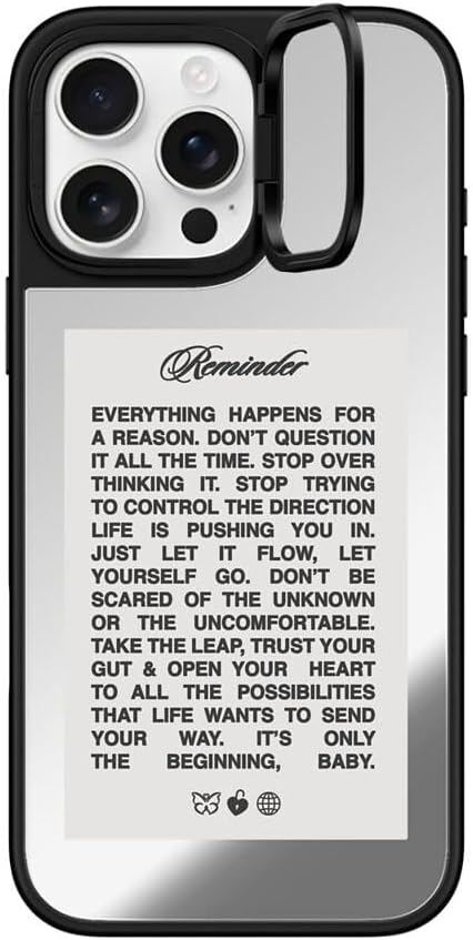 CASETiFY Mirror Ring Stand Case for iPhone 16 Pro [Kickstand / 4.9 ft. 1X Military Grade Drop Protection/Compatible with Magsafe] - Ser Feliz - Silver on Black