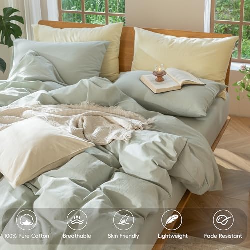 Image of MooMee Duvet Cover Set 100% Washed Cotton Linen Like Super King | Relaxed Linen-like Texture. Soft, Breathable & Long-lasting Comfort. Lightweight. Hidden Zipper with 8 Interior Corner Ties