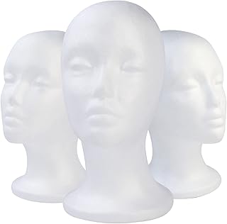 E ELAINFIA 3 Pack White Foam Display Mannequin Head - Portable Wig Display Stand Fashion Foam Mannequin Wig Stand Stable R...
