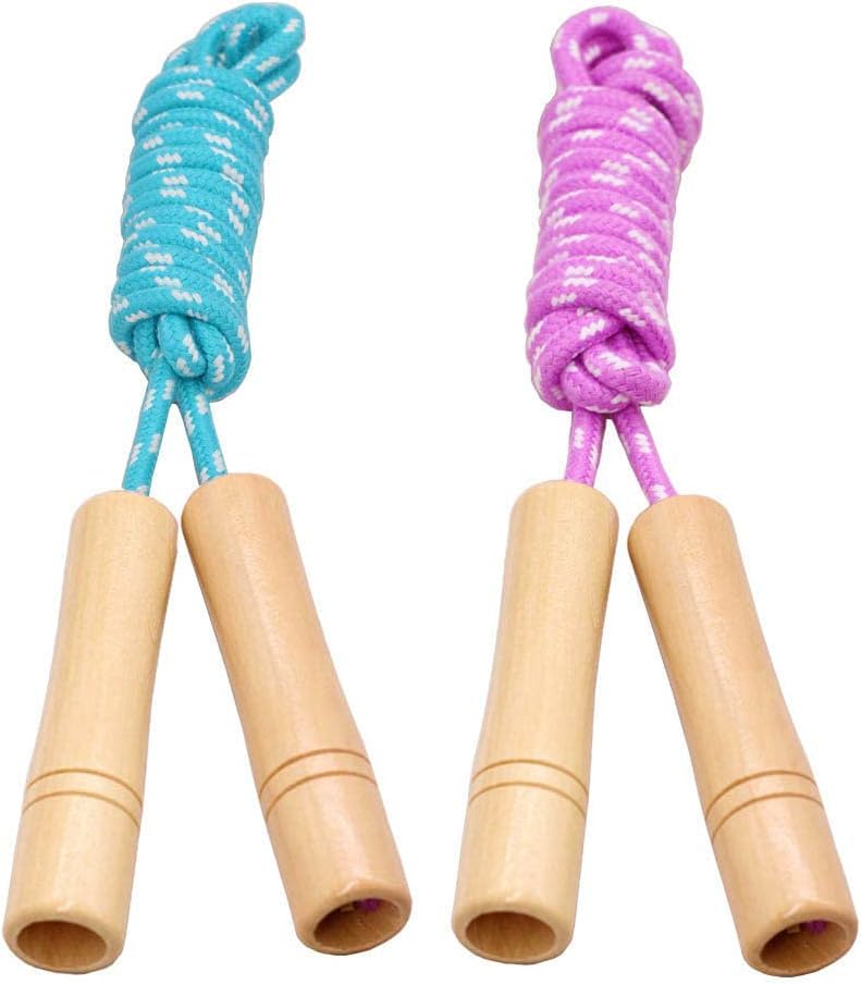 Cotton Jump Rope for Kids, Adjustable Toddler Skipping Rope with Wooden Handle, 2 Pack Student Jumping Rope for Outdoor Fun Activity, Exercise