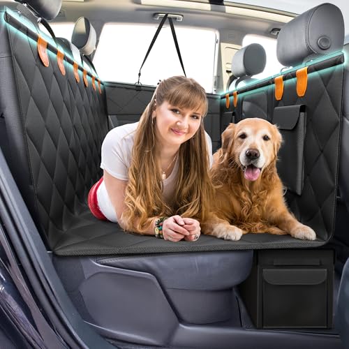 TIDYTOES Backseat Cover for Dogs in Car - Waterproof Dog Car Seat Cover with Storage Boxes, Backseat Extender Clip Strap, Carry Bag - Hammock Bed Seat Extender for Dogs, Pet Protector for SUV Truck