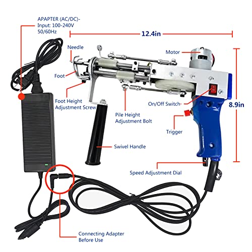 Gbgeffy Tufting Gun, Tufting Gun Kit Cut Pile Loop Pile 2 In 1 Dual-Use Tufting Gun Rug Gun Rug Tufting Gun High Speed Carpet Tufting Gun 5-45 Stitches/Sec(Adjustable) 7-19Mm Pile Height (Adjustable) #TOP4
