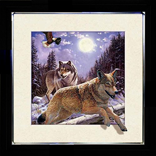5D / 3D + Lenticular Framed 3d Picture Poster Artwork Wall Decor Holographic Pics Optical Illusion Animated Image on Canvas (With Black Frame) (Wolves & Eagle)