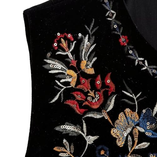 Image of Women Vintage Floral Embroidered Vest Y2K Sleeveless Open Front Cardigan Boho Linen Cropped Waistcoat