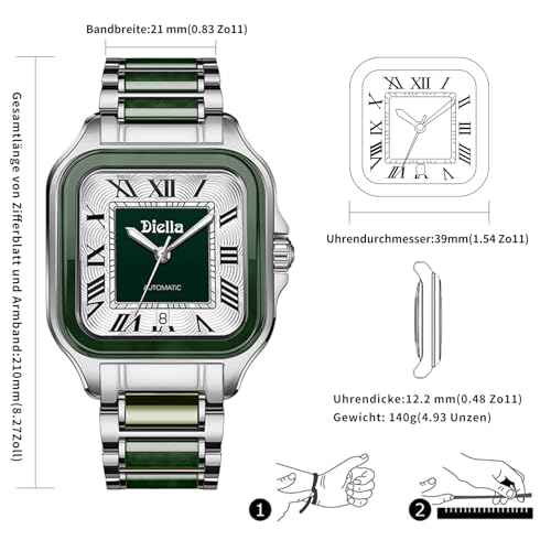 Diella Watches for Men, Mens Watches Waterproof Date Luminous, Dial is Inlaid with Emerald Jade, Crown with Sapphire Automatic Watches for Men Highend Luxurious Gift4