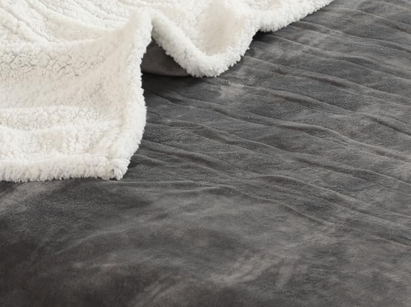 Heated Electric Blanket Throw - Queen Size 84x90 Inches, 6 Heat Settings with 1-10 Hour Auto Shut Off, Soft Flannel & Safety Protection, for Bed/Couch - Dark Gray
