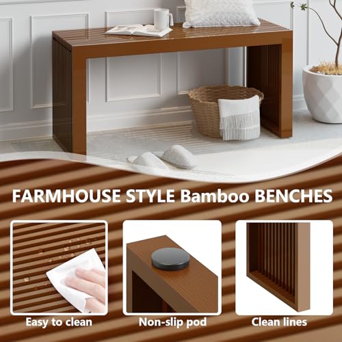 Image of APRTAT Bamboo Dining Bench 35-Inch Indoor Wood Shoe Rack Bench for Entryway