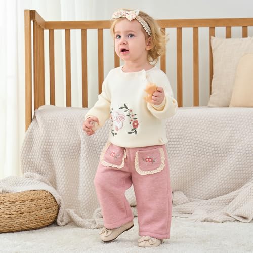 Enfants Chéris Baby & Toddler Girl Flower & Bunny Embroidered Sweater 6 Months - 5 Years2