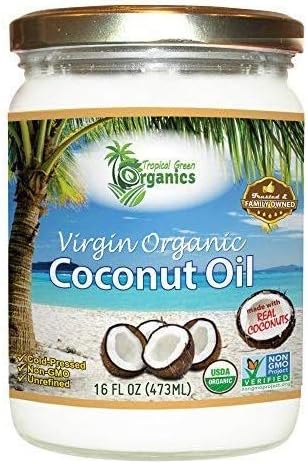 Organic Unrefined Virgin Coconut Oil - Cold Pressed Coconut Oil For Skin, Face, Hair Care, Cooking, Baking, Smoothies - USDA Organic, Non-GMO Coco Oil by Tropical Green Organics - 16 oz