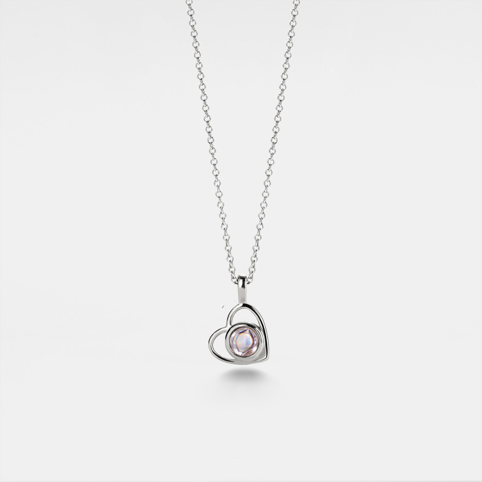 PERIMADE Collana con proiezione di cuore personalizzata con immagine all'interno, ciondolo con foto personalizzata per donne, testo personalizzato e amore in 100 lingue collana con ciondolo in argento