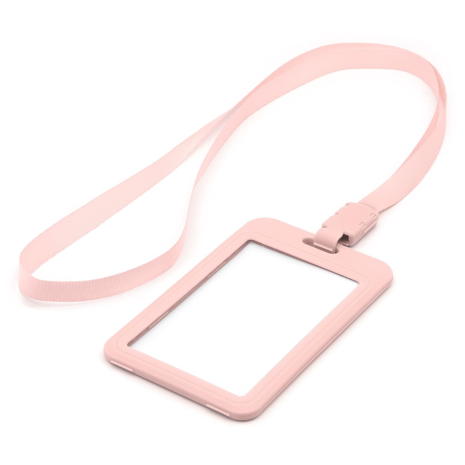 Lanyard and Badge Holder Pack of 12 ID Combo Sets by LanyardsTomorrow Includes Rigid Vertical Contoured Identification Card Holder and Plain Coloured Neck Strap with Plastic Clip (Pastel Pink)