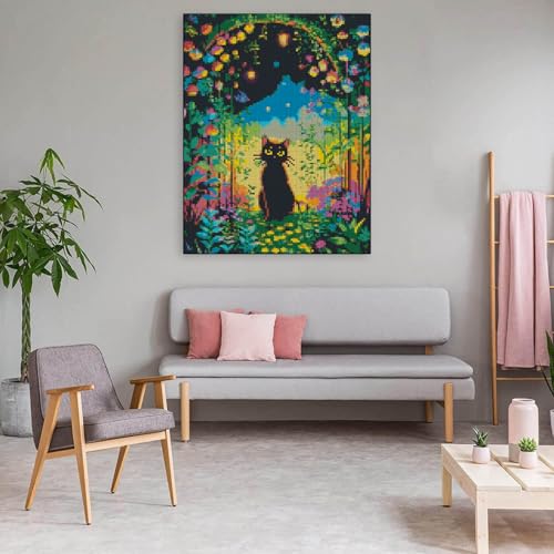 Kit de ponto cruz estampado de gato preto para adultos iniciantes, animais faça você mesmo, kit de p