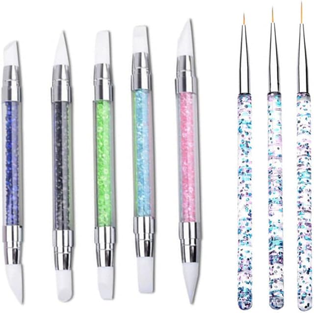 8 Pieces Nail Art Sculpture Pen Silicone Rhinestone Nail Polish Pen Nail Art DIY Decoration Tool Used for Nail Art Embossing Stylus for Painting