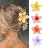 IOSPKKIO® 4 Stück Blumen-Haarklammern, starker Halt, große Krallenklammern für Dickes Haar, rutschfeste Haarklammern für Frauen, hawaiianische Blumen-Klauenklammern, 4 Farben