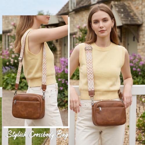 Image of TANTOMI Crossbody Bags for Women Trendy,Vegan Leather Crossbody Purses for Women Small Shoulder Bag Handbags with Wide Strap (Brown)