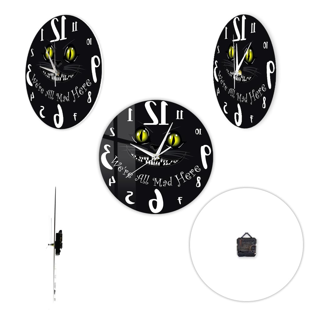 Reloj de marcha atrás con diseño de gato de Cheshire de 15 pulgadas, en sentido contrario a las agujas del reloj, reloj de pared silencioso de cuarzo sin tictac, funciona con pilas, estamos