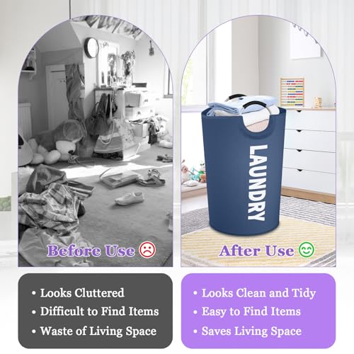 Image of 125L Collapsible Laundry Basket with Handles, Extra-large Laundry Hamper for Bedroom, Freestanding Dirty Clothes Basket, Sturdy Laundry Bin for Living Room, Camping, Navy Blue